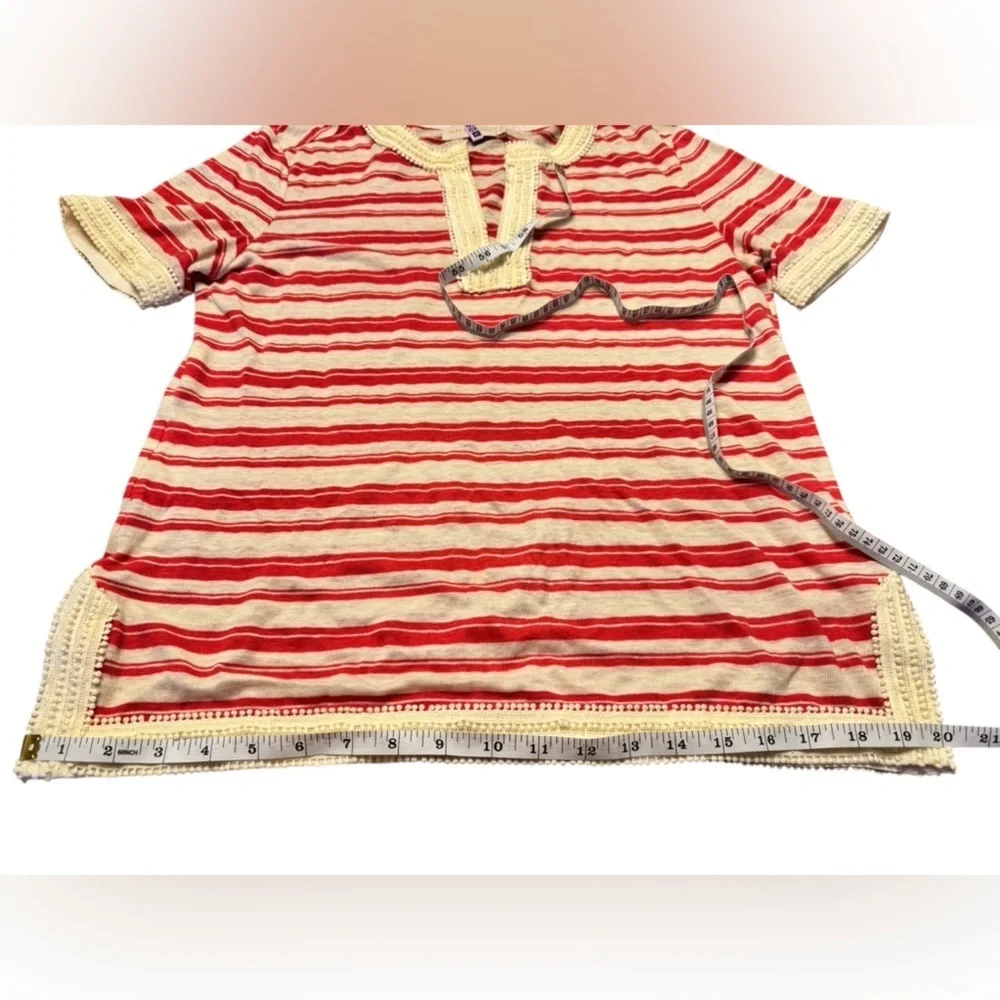 Tory Burch Stripe Linen Luxury Top, Cream Orange Stripe, M GUC
